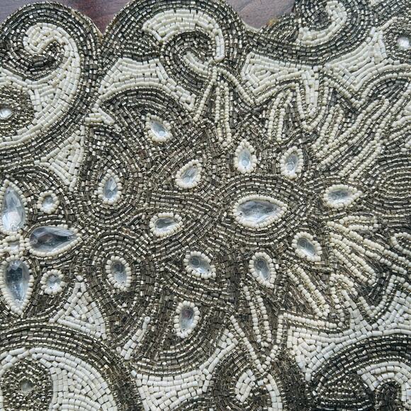 Pier 1 Hand Beaded Table Runner White Silver Luxury Tableware 12x39” - Picture 10 of 16